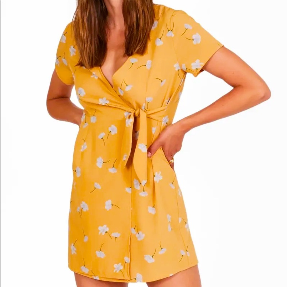 Amuse Society yellow floral wrap dress